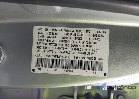 2010 Honda Accord 3.5 Ex-L from USA, damaged, VIN 1HGCP3F88AA004933